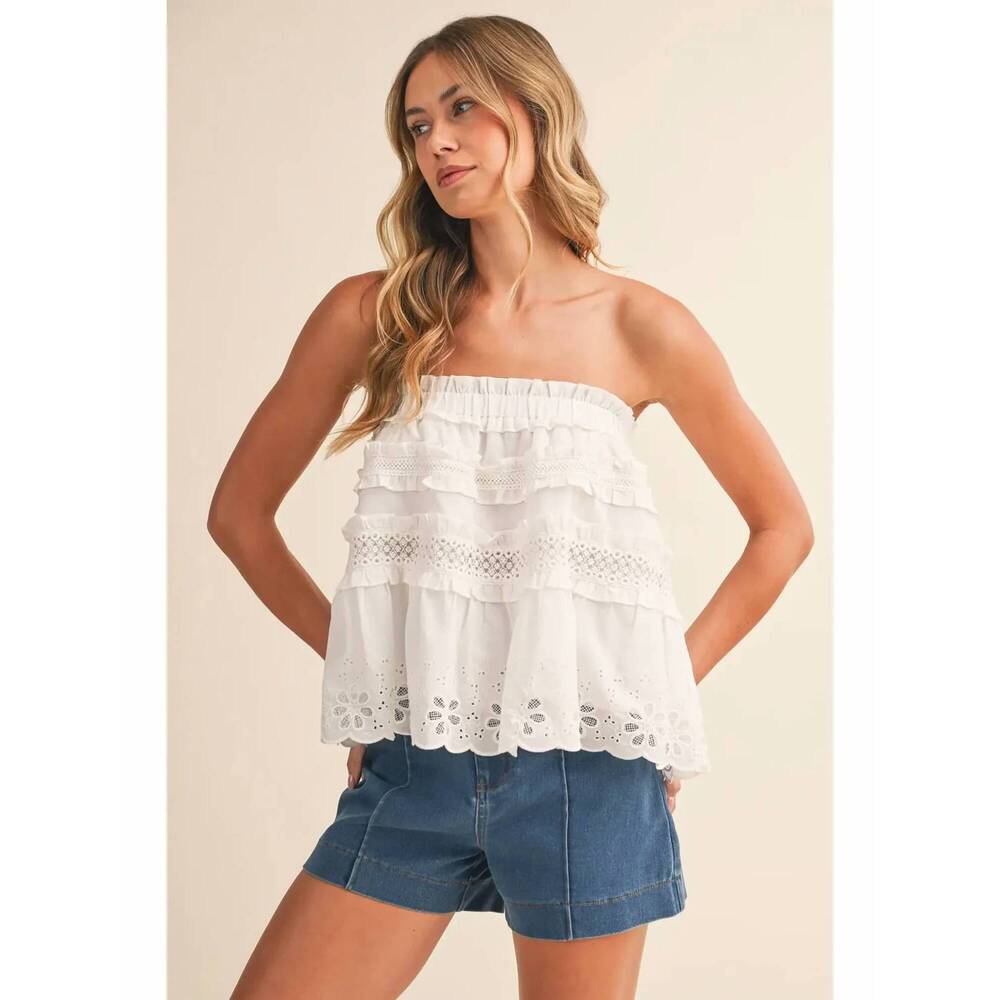 NEW KLESIS mara strapless ruffle top in white